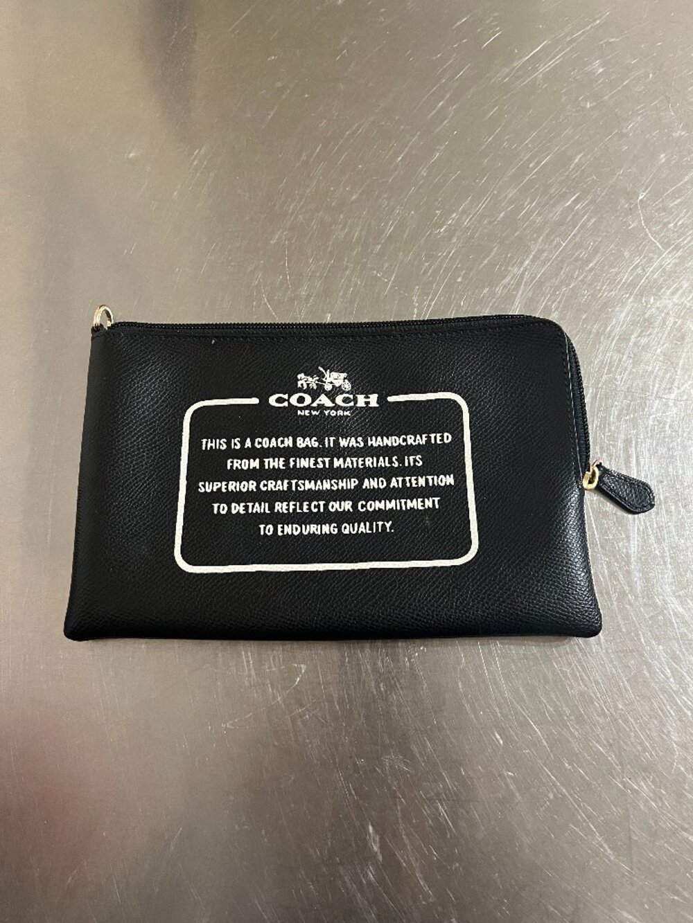COACH Storypatch Wristlet Crossgrain Leather Black Pouch Clutch